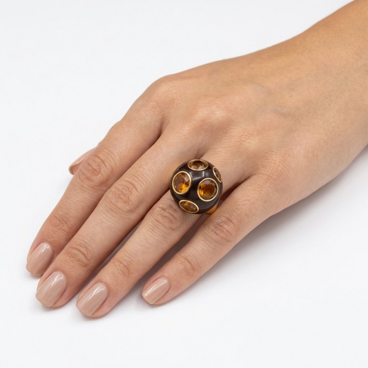 Amber Crystal & Enamel Retro Ring