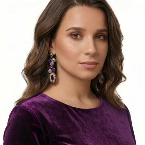 Purple and Gold Jewel Statement Earrings