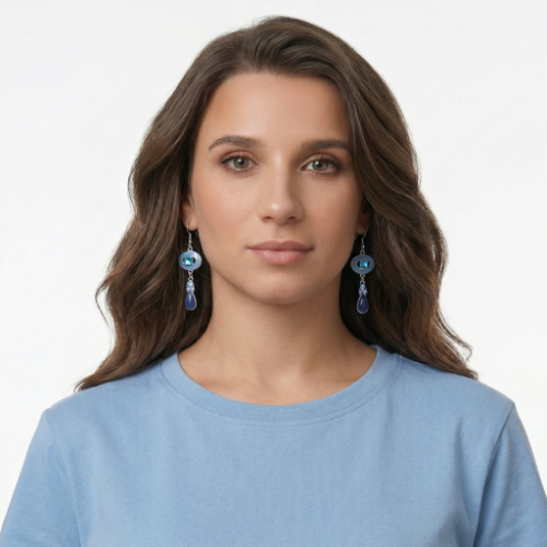 Blue Crystal Teardrop Dangle Earrings