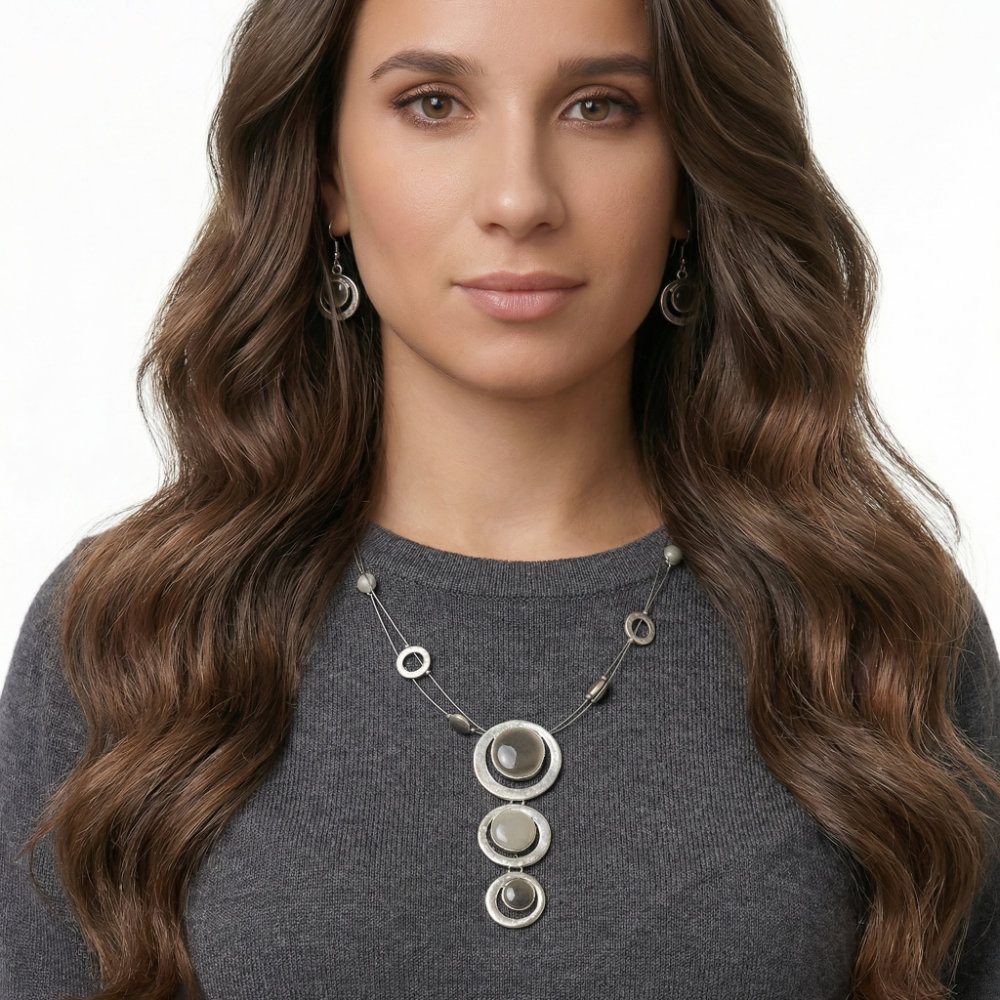 Silver Circle Drop Jewelry Set