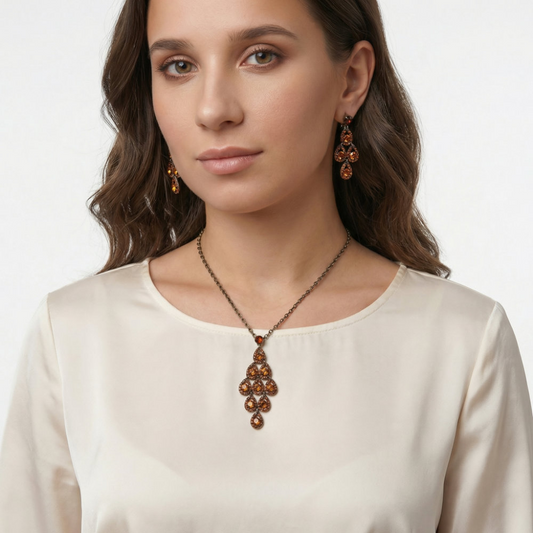 Amber Teardrop Chandelier Jewelry Set