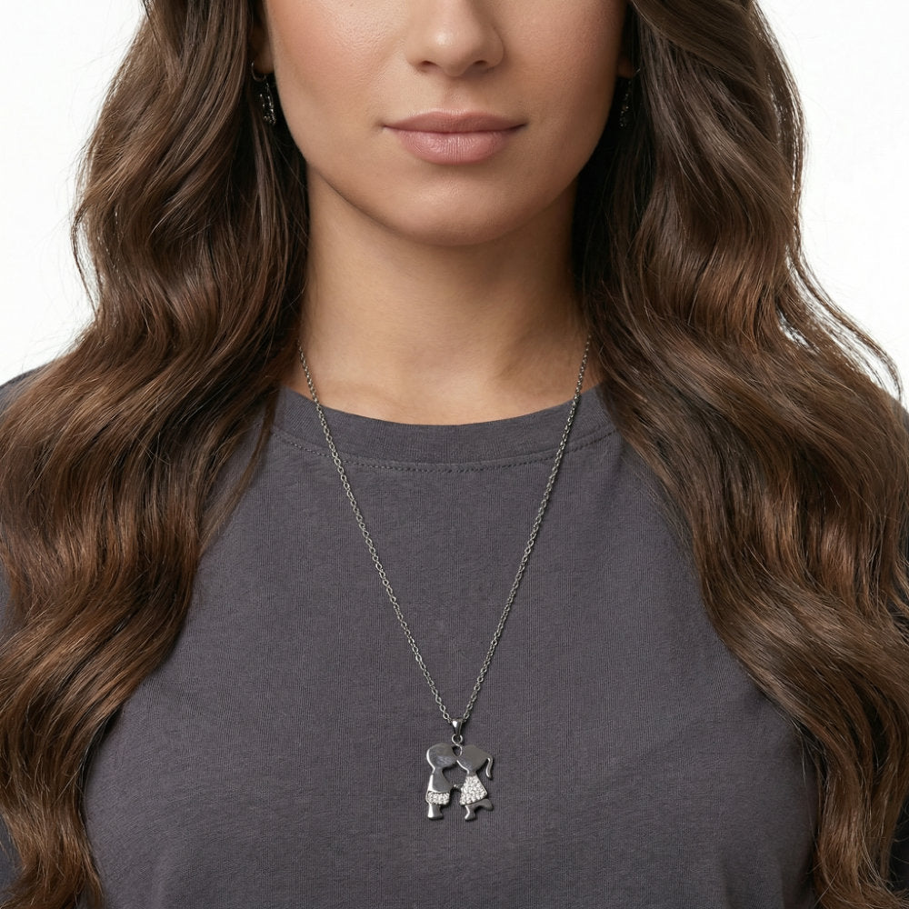 Silver Kissing Couple Pendant Necklace