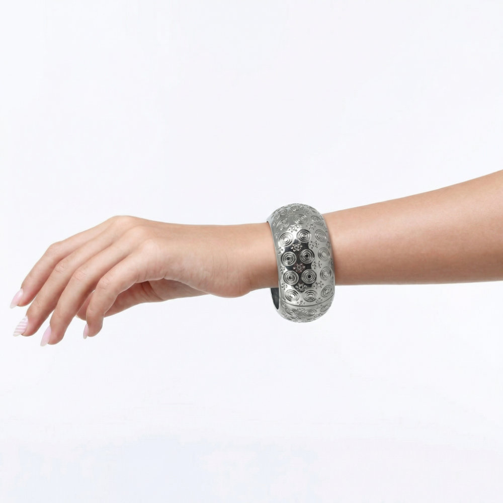 Silver Engraved Spiral Cuff Bangle