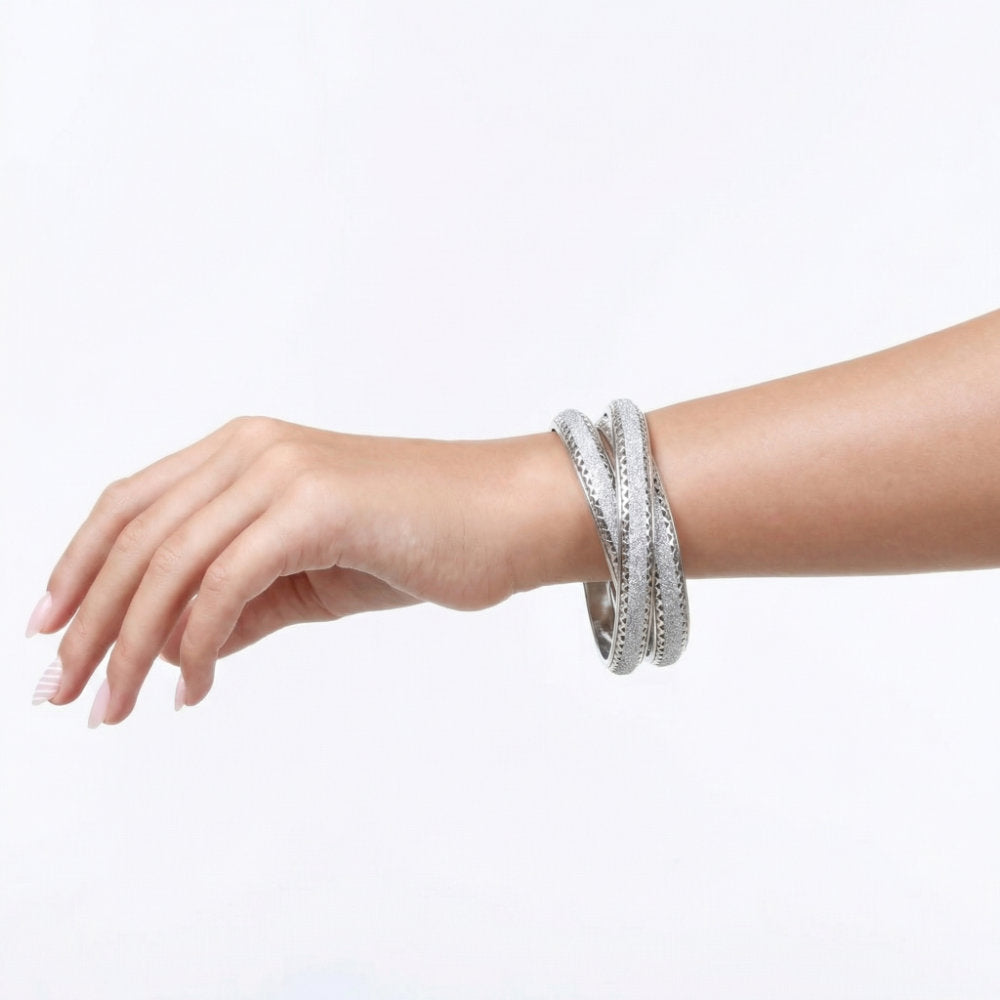 Silver Hammered Filigree Edge Triple Bangle Set