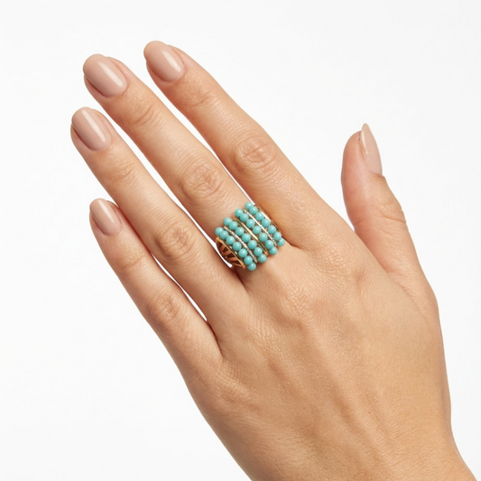 Turquoise Beaded Gold Ring