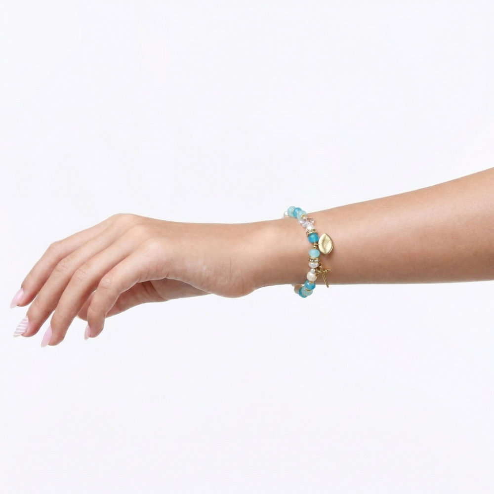 Blue Dragonfly Charm Beaded Bracelet