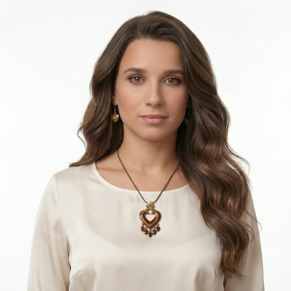 Vintage Amber Heart Drop Set