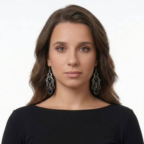 Black Onyx & Blue Crystal Chandelier Drop Earrings