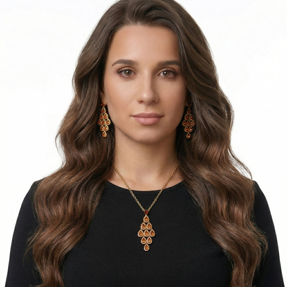 Champagne Teardrop Chandelier Jewelry Set