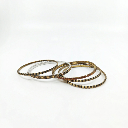 Mixed Metal Textured Bangle Stack Set