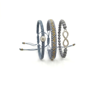 Gray Macrame & Infinity Bracelet Trio