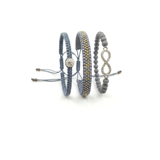 Gray Macrame & Infinity Bracelet Trio