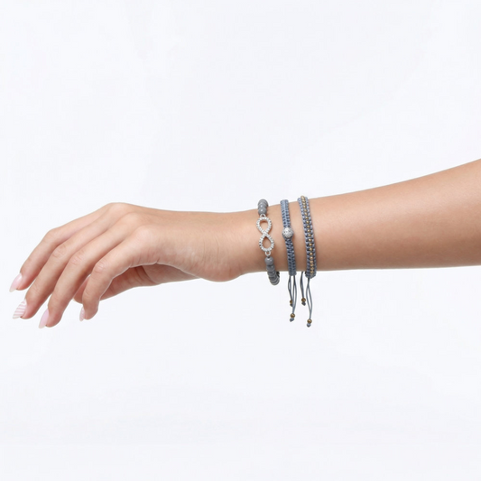 Gray Macrame & Infinity Bracelet Trio