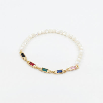 Pearl & Multicolor Baguette Gold Bracelet