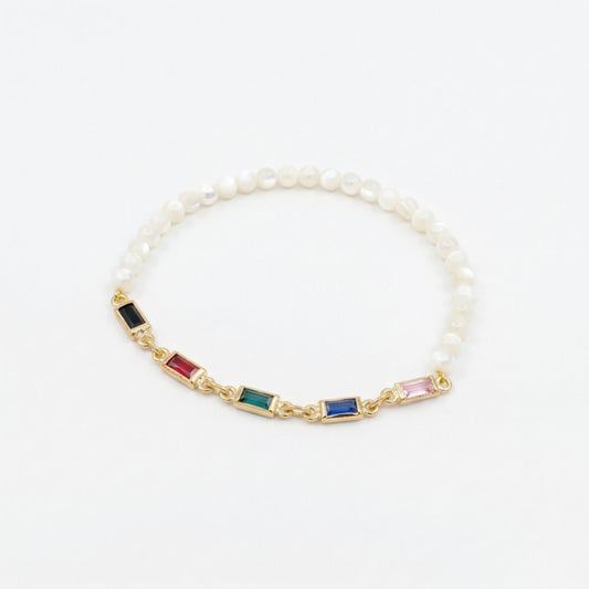 Pearl & Multicolor Baguette Gold Bracelet