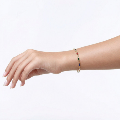 Pearl & Multicolor Baguette Gold Bracelet