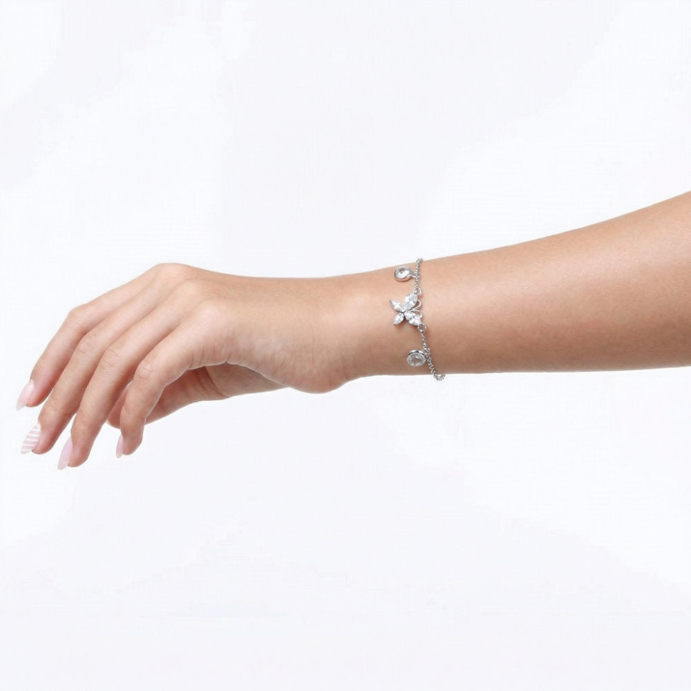 Silver Butterfly Crystal Chain Bracelet