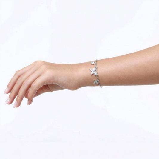Silver Butterfly Crystal Chain Bracelet