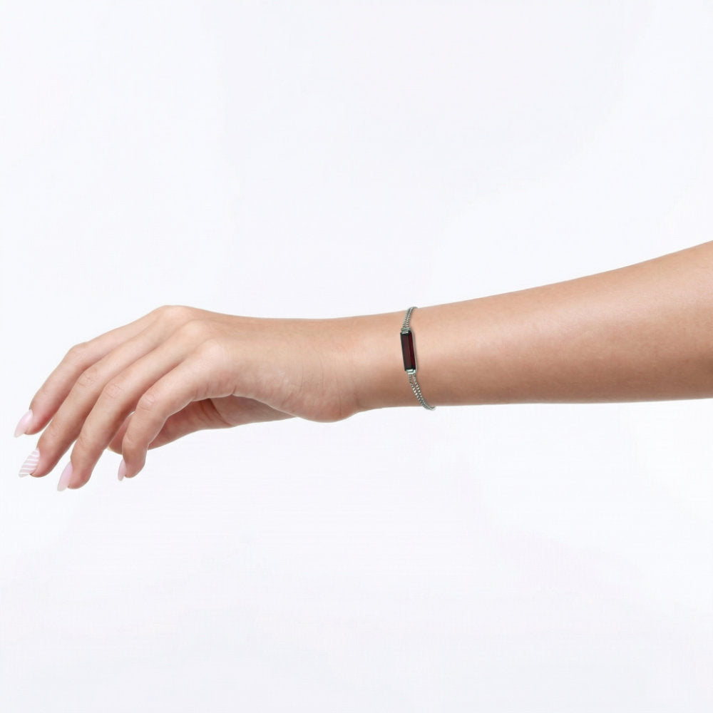 Red Bar Silver Chain Bracelet