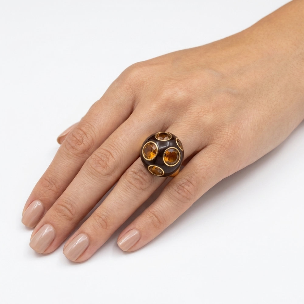 Amber Crystal & Enamel Retro Ring
