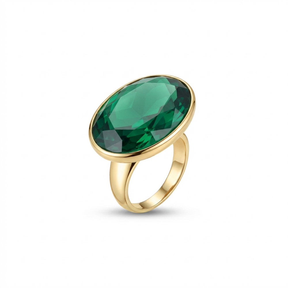 Gold Bezel Emerald Statement Ring