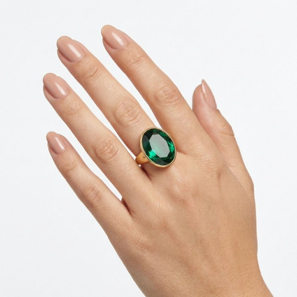 Gold Bezel Emerald Statement Ring