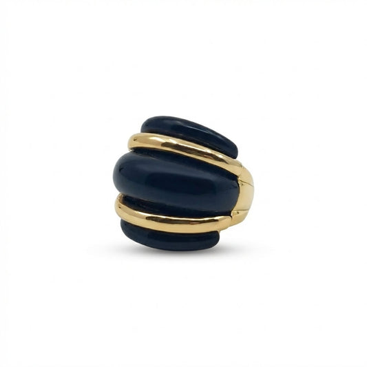 Black & Gold Ribbed Dome Ring