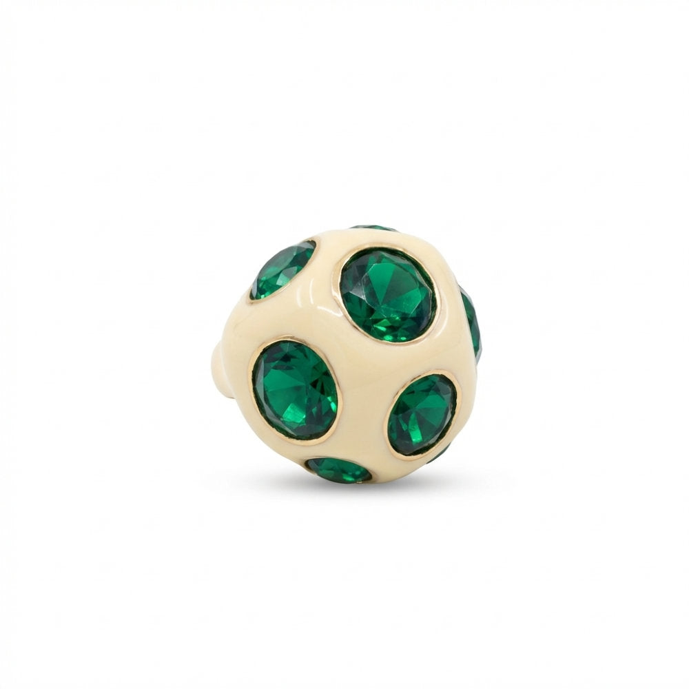 Cream & Emerald Crystal Dome Ring