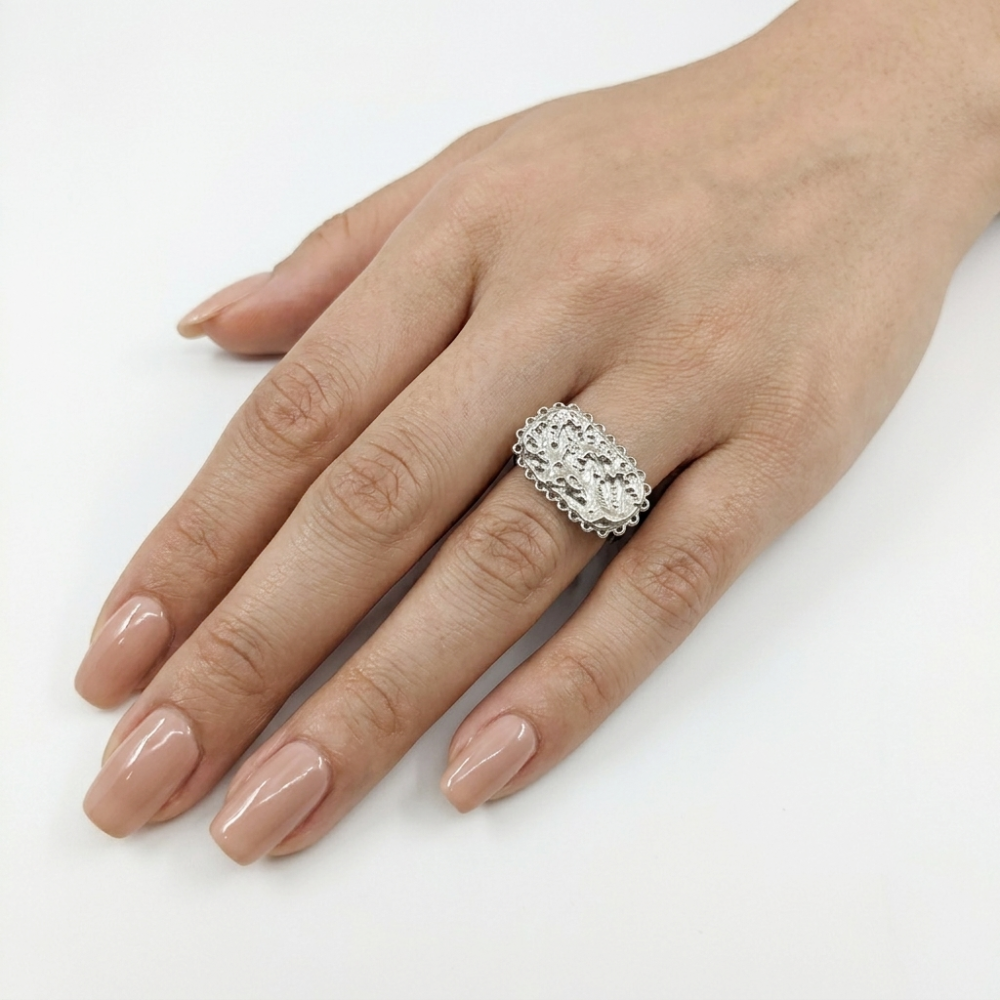 Silver Filigree Metal Band Ring