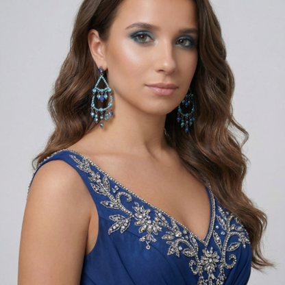 Blue Crystal Chandelier Drop Earrings