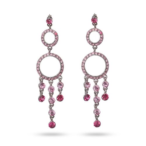 Pink Crystal Double Hoop Chandelier Earrings