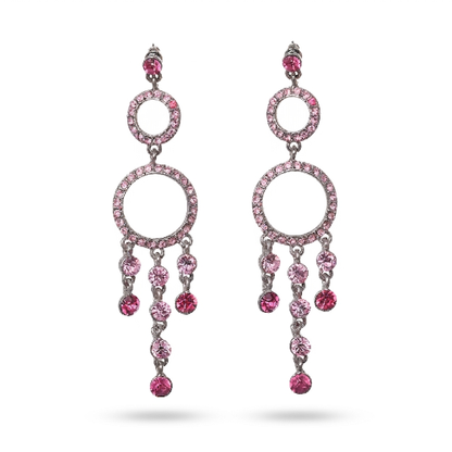 Pink Crystal Double Hoop Chandelier Earrings