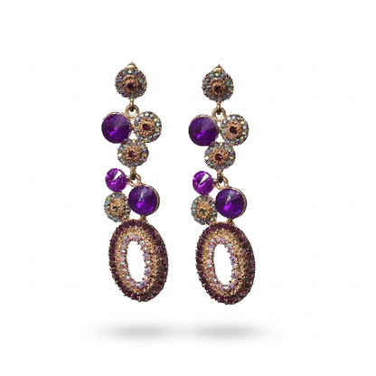 Purple and Gold Jewel Statement Earrings