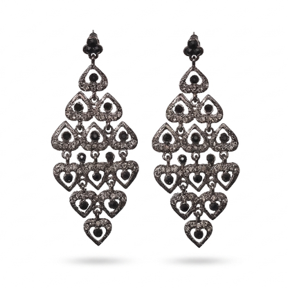Gunmetal Black Heart Chandelier Earrings