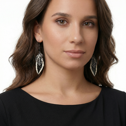Black & Silver Layered Leaf Drop Earrings