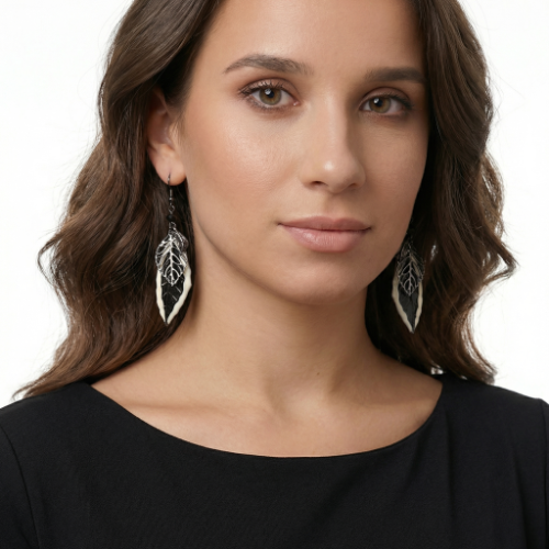 Black & Silver Layered Leaf Drop Earrings