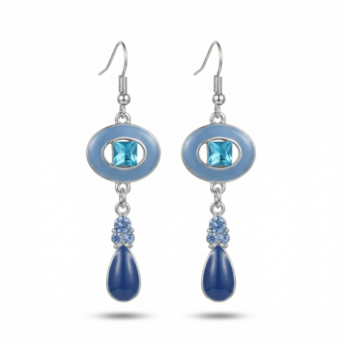 Blue Crystal Teardrop Dangle Earrings