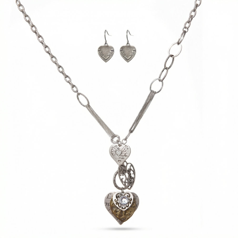 Silver Layered Heart Pendant Jewelry Set