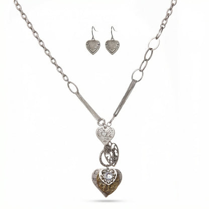 Silver Layered Heart Pendant Jewelry Set