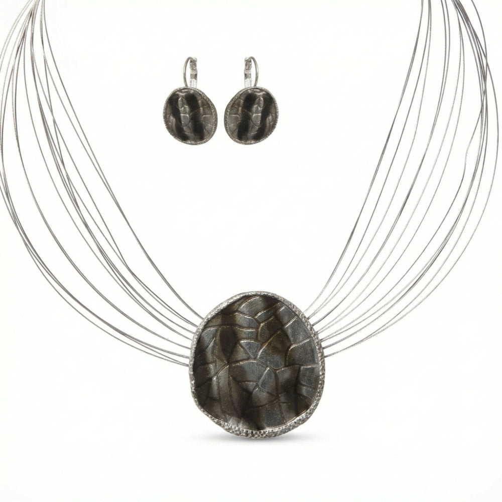 Textured Metal Oval Jewelry Set