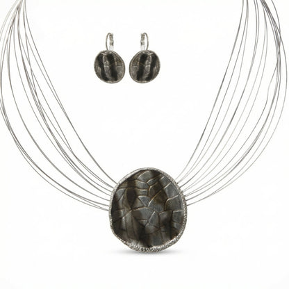 Textured Metal Oval Jewelry Set