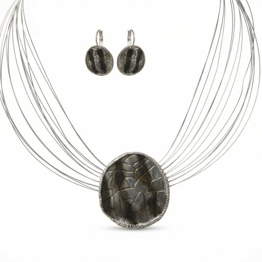Textured Metal Oval Jewelry Set