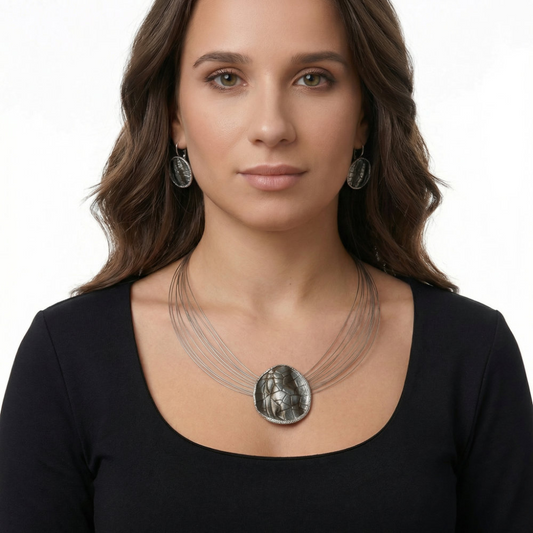 Textured Metal Oval Jewelry Set