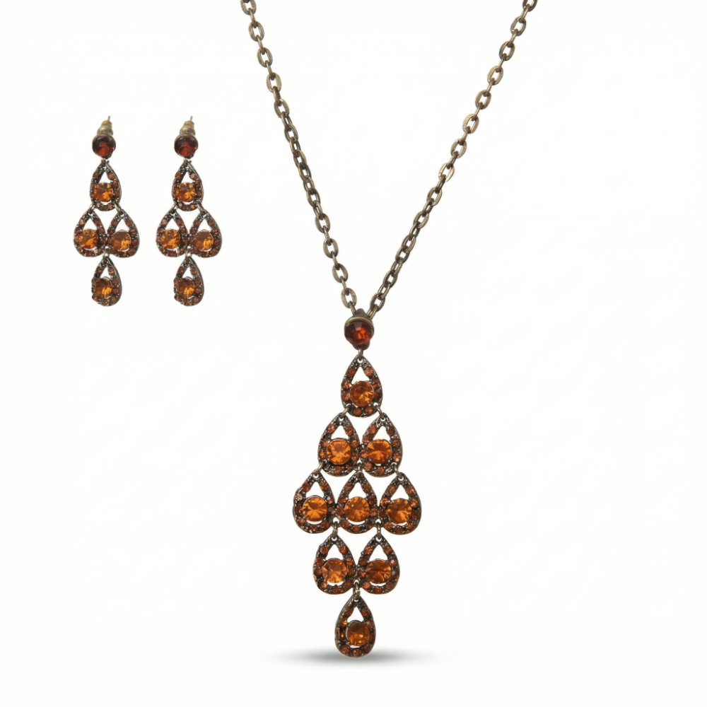 Amber Teardrop Chandelier Jewelry Set