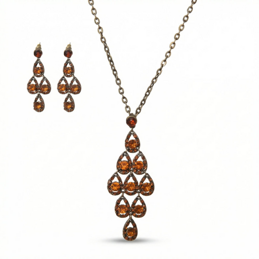 Amber Teardrop Chandelier Jewelry Set