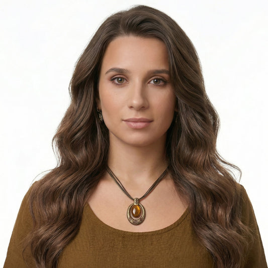 Tiger Eye Bronze Oval Pendant Cord Necklace