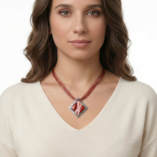 Crimson Geometric Cord Necklace