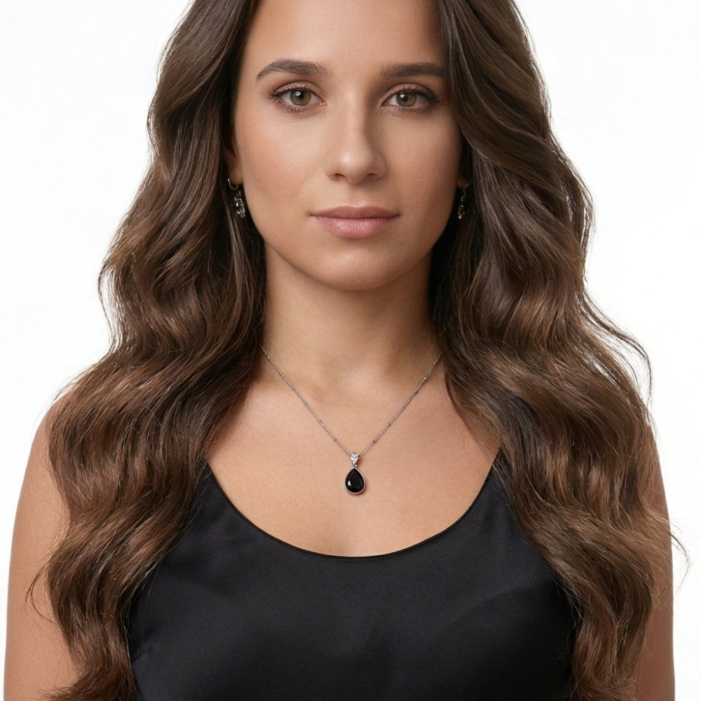 Onyx Teardrop & Crystal Heart Pendant