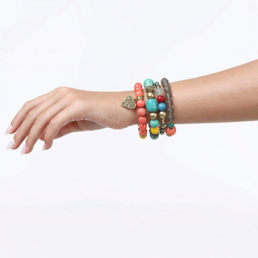 Boho Multicolor Bead Stack Bracelet Set