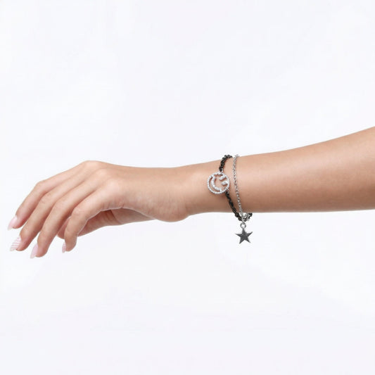 Crystal Circle & Star Double Bracelet Set